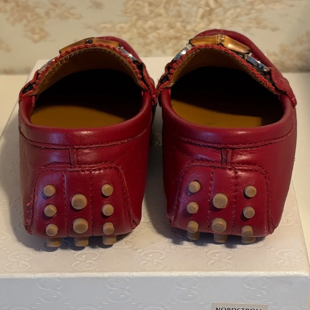 Gucci Red Kids Moccasins with Bamboo Detail